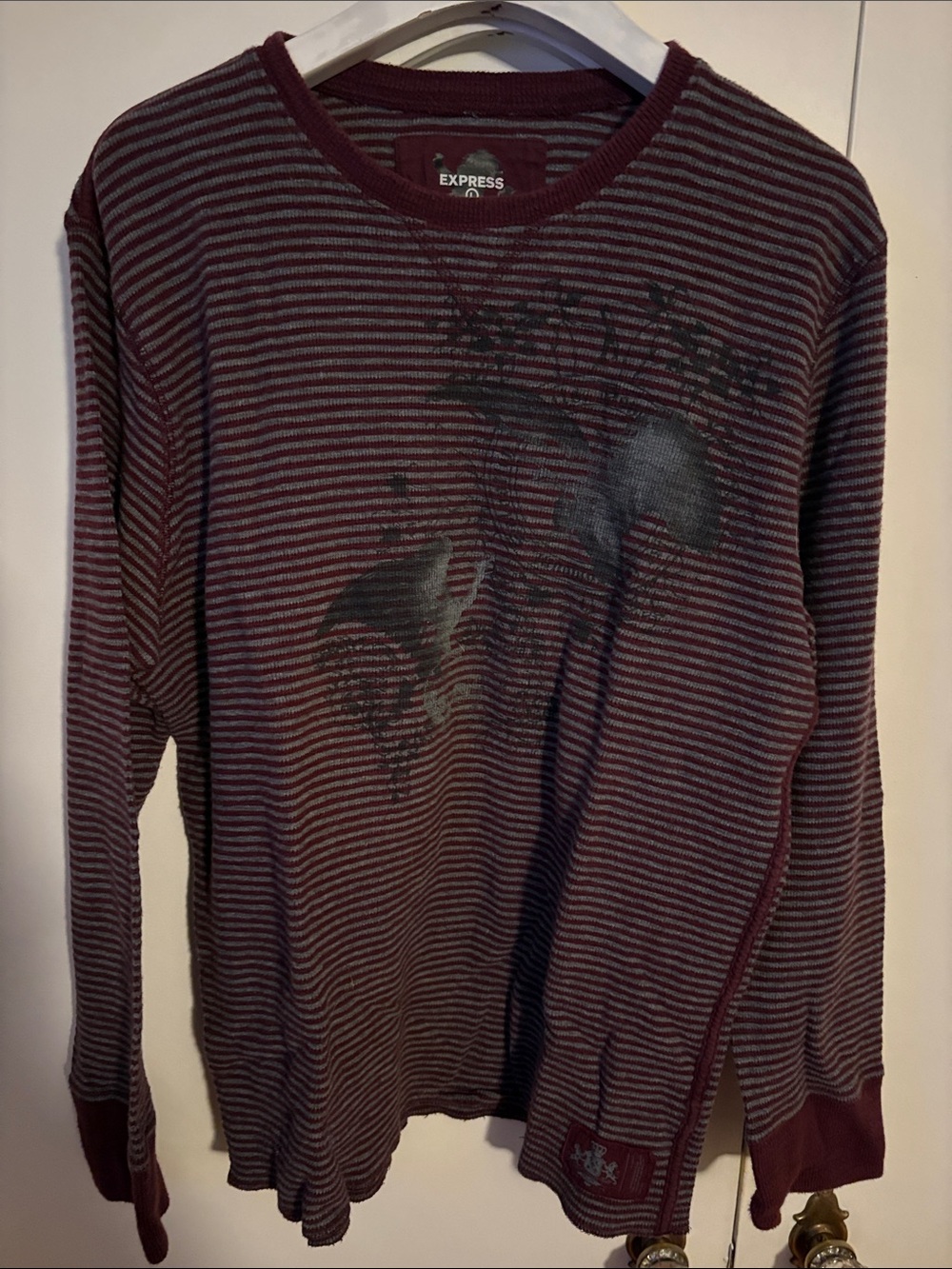 Express Men’s Long Sleeve Striped Shirt - Burgundy and Gray